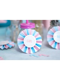 SET 6 BADGES + 12 STICKERS BOY AND GIRL DIA 8CM