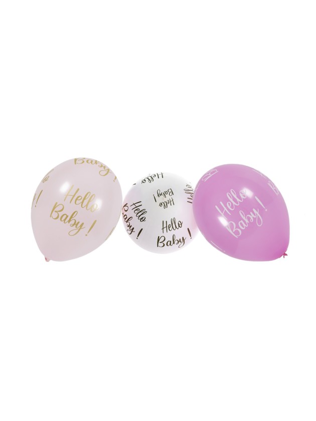 BEUTEL 6 BALLONS LATEX ROSA HELLO BABY DIA 27CM