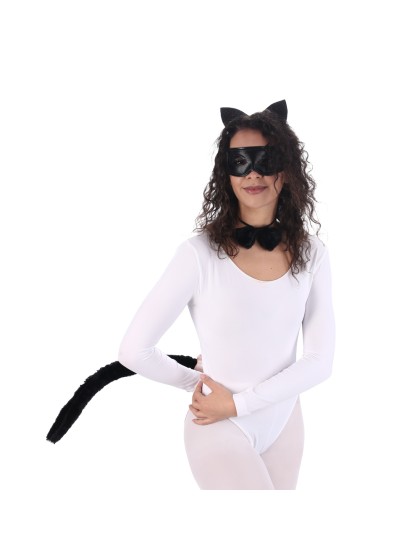 KIT BLACK CAT 4 PIECES: HEADBAND MASK BOW TAIL ONE SIZE