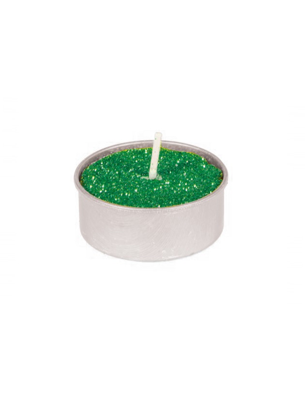 SET 6 BOUGIES CH PLAT VERT JUNGLE PAILLETE 4H DIA 3.5CM