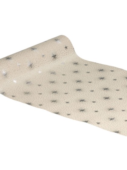 CHEMIN DE TABLE TISSU NATUREL FEERIE ARGENT METAL 28CM X 3M