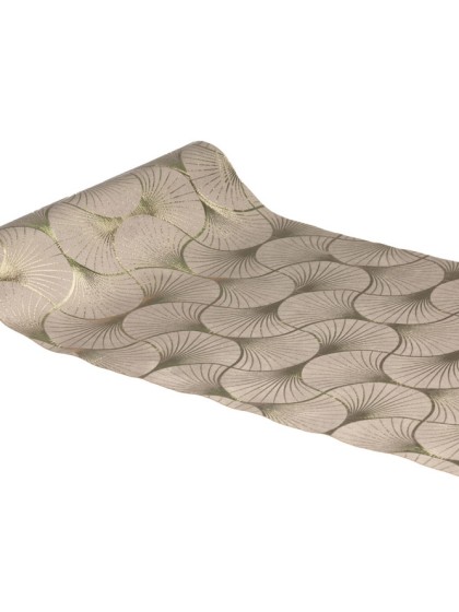 CHEMIN DE TABLE VELOURS GRIS GINKGO CHAMPAGNE METAL 28CM X 3M
