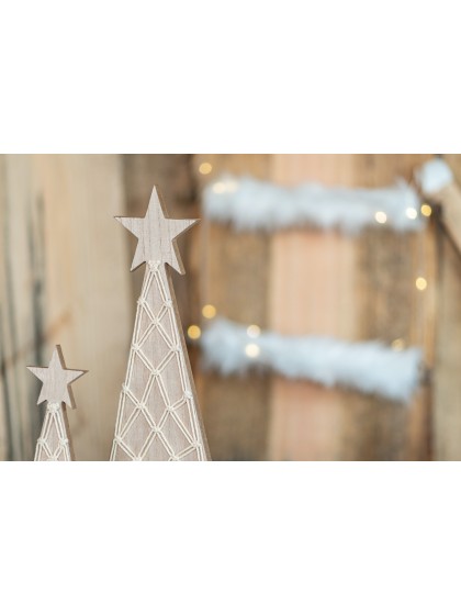SAPIN BOIS NATUREL MACRAME SUR SOCLE 11.5CM X 5CM X 36CM