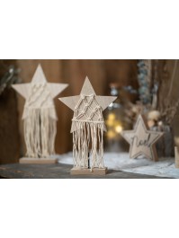 ETOILE BOIS NATUREL MACRAME SUR SOCLE 15CM X 4.5CM X 25CM