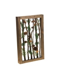 HOLZRAHMEN VINTAGE WEIHNACHTEN STERNE PAILLETTEN BERNSTEIN UND GLÖCKCHEN VIEILLIS 30CM X 6CM X 50CM