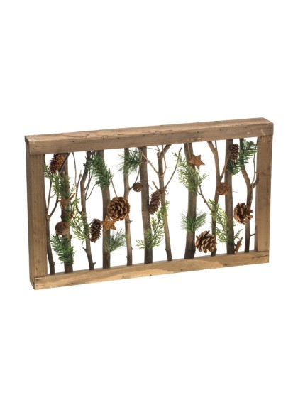 CADRE BOIS VINTAGE NOEL ETOILES PAILLETTES AMBRE ET GRELOTS VIEILLIS 50CM X 6CM X 30CM