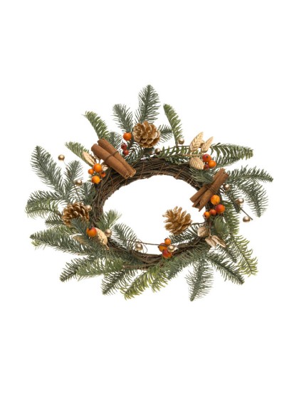 COURONNE DOUCEURS ET SENTEURS VERT/AMBRE/OR MAT DIA 40CM X 10CM