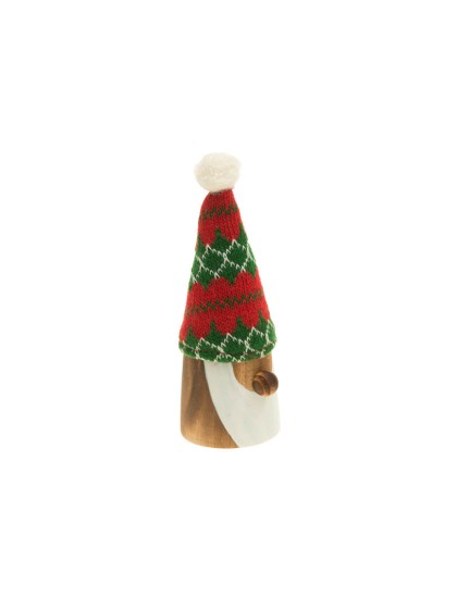 KNITTED SANTA’S HEAD RED/GREEN WOOD 6CM X 8CM X 14CM