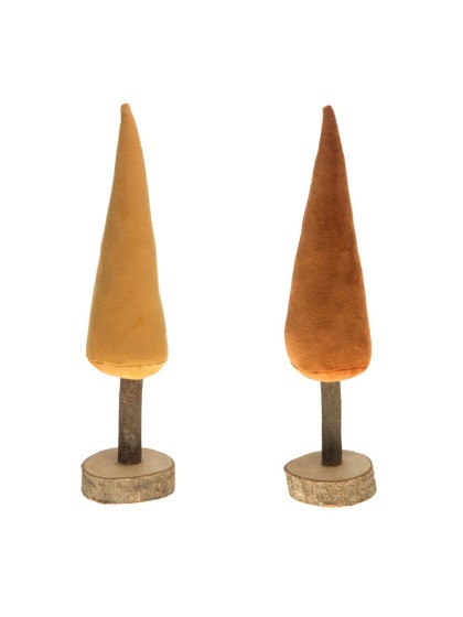 SAPIN VELOURS AMBRE SUR RONDIN BOIS 2 COL ASS 8CM X 45CM