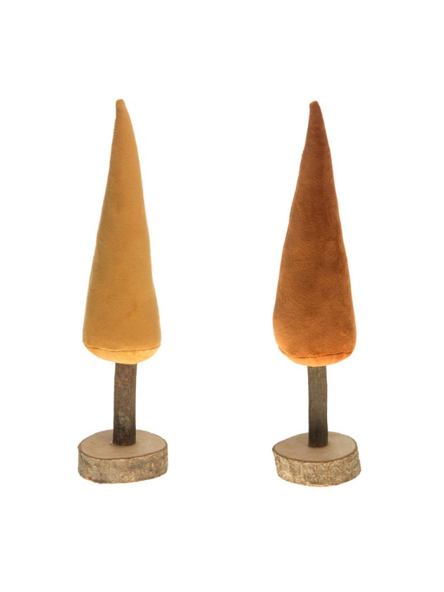 SAPIN VELOURS AMBRE SUR RONDIN BOIS 2 COL ASS 8CM X 45CM