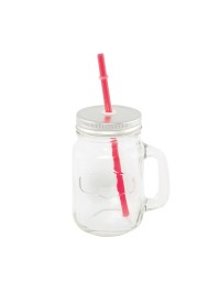 GLAS EINMACHGLAS DECKEL METALL UND STROH ROT 450ML 10.8CM X 7.8CM X 13.5CM