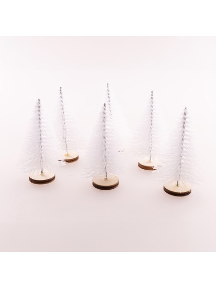 SACHET 6 MINI SAPINS DE TABLE PAILLETTES BLANC 4CM X 7CM