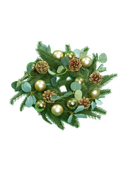 COURONNE AVENT SAPIN VEGETALE REALISTE BOULES OR POMMES DE PIN PAILLETTES DIA 30CM