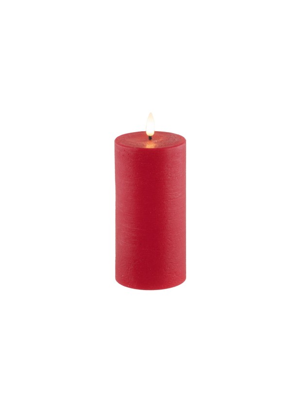 BOUGIE CIRE LED RUSTIQUE TIMER ROUGE 7.5CM X 15CM
