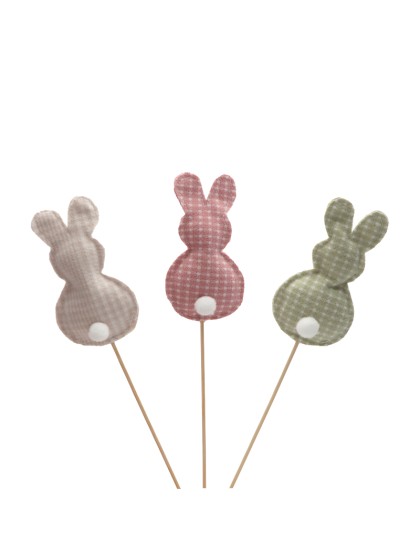 STICK LAPIN POMPOM VICHY - 3 ASS 6.5CM X 2CM X 30CM