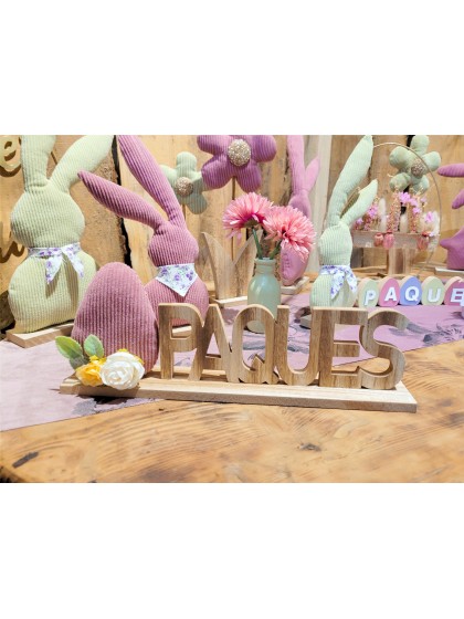 WOODEN EASTER TABLE CENTER OLD PINK VELVET 30CM X 5CM X 13CM