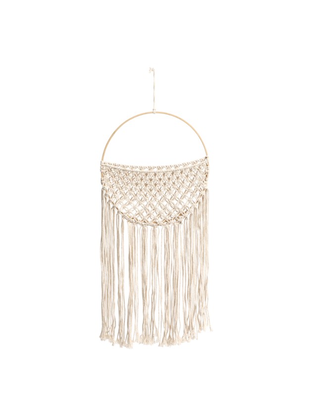 WANDDEKO MAKRAMEE ARRUNDIE BEUTEL WEISS CASSE 30CM X 1CM X 64-74CM