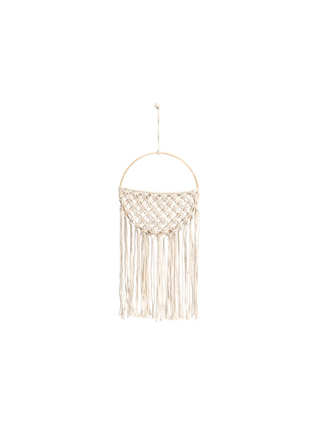 WANDDEKO MAKRAMEE ARRUNDIE BEUTEL WEISS CASSE 19CM X 1CM X 42-52CM