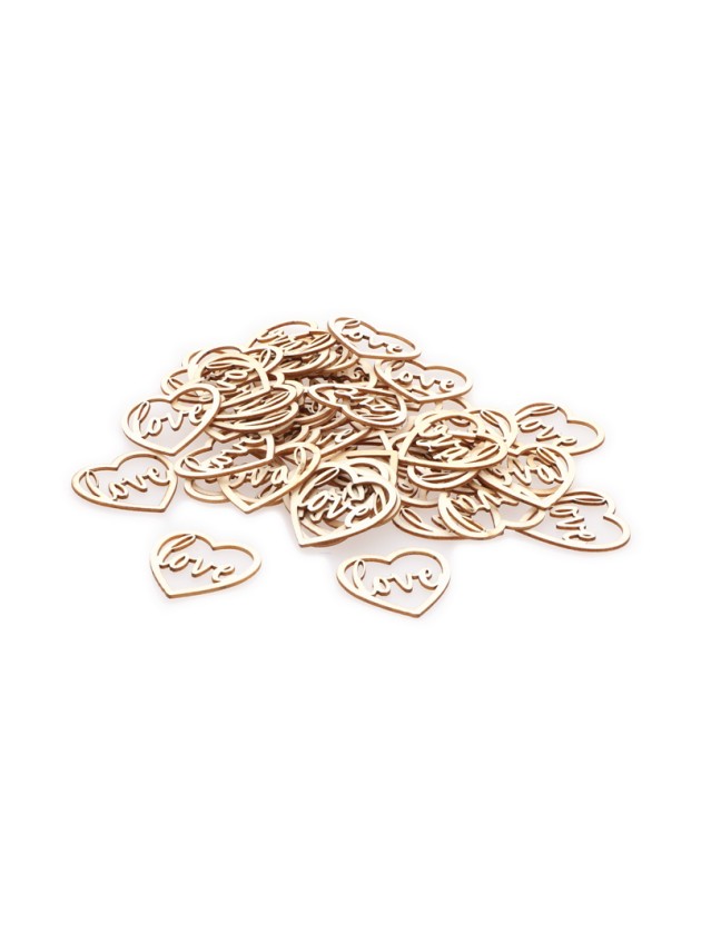 BEUTEL 24 CONFETTIS IN HOLZ HERZ LOVE 4CM X 4CM X 0.1CM