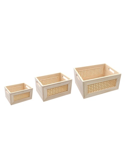 SET 3 CAGETTES BOIS CANNAGE 31.5CM X 24.5CM X 15CM/25.5CM X 18.5CM X 14CM/19.5CM X 12.5CM X 13CM