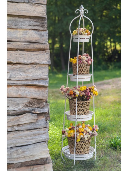 PORTE PLANTES 4 NIVEAUX METAL BLANC DIA 35CM X 170CM