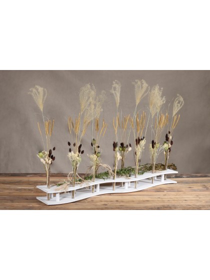 TISCHDEKORATION HOLZ WEISS MIT TUBES 100CM X 20CM X 10CM