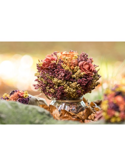 VASE HERBST TRANSPARENT MIT ROSA DIA 12CM X 16CM