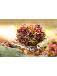 VASE AUTOMNAL TRANSPARENT AV ROSES DIA 12CM X 16CM