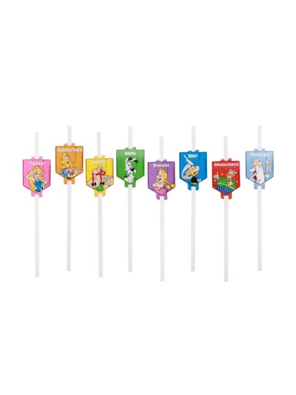 8 PAILLES PAPIER + MEDAILLONS ASTERIX® 19.6CM / 4CM X 6.3CM