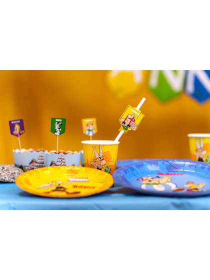 8 PAILLES PAPIER + MEDAILLONS ASTERIX® 19.6CM / 4CM X 6.3CM