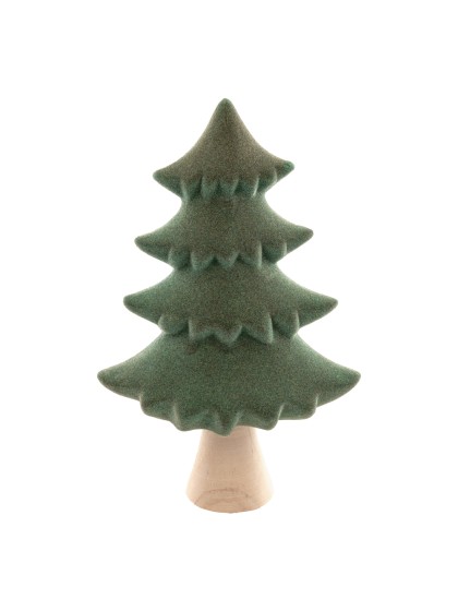 SAPIN FOREST KING CERAMIQUE FLOQUE VERT SAUVAGE TRONC BOIS 15.2CM X 7.9CM X 23.6CM