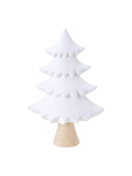 SAPIN FOREST KING CERAMIQUE FLOQUE BLANC NEIGE TRONC BOIS 15.2CM X 7.9CM X 23.6CM