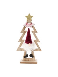 TISCHDEKORATION TANNE WEIHNACHTSMANN SAMT BORDEAUX KUNSTFELL BART WEISS 15CM X 5CM X 29CM