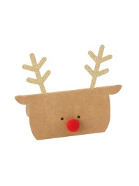 6 KRAFT TABLE PLACE CARDS JUSTIN DEER HEAD RED NOSE 9CM X 4CM
