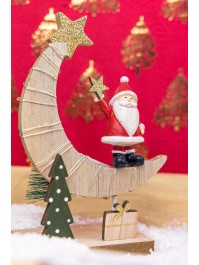 TISCHDEKORATION HOLZ MOND HAPPY SANTA MIT LEDs 11CM X 5CM X 16.5CM