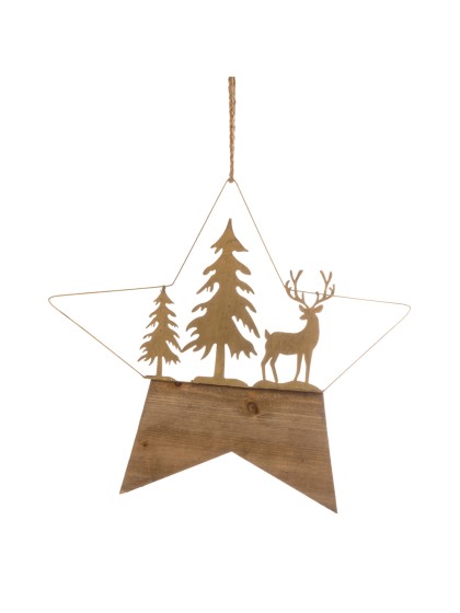 STERN METALL HOLZ DEERS MAJESTIC AUFHÄNGEN MIT LIEN JUTE 45.5CM X 41.5CM