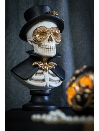 GOLDEN SKELETON MAN RESIN BUST 23.5CM X 18.5CM X 42.5CM