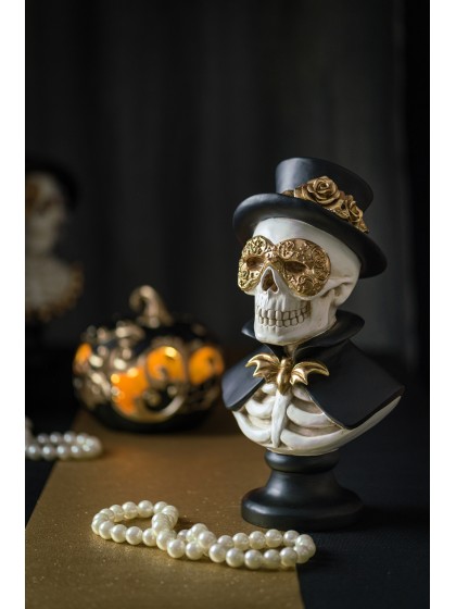 GOLDEN SKELETON MAN RESIN BUST 23.5CM X 18.5CM X 42.5CM