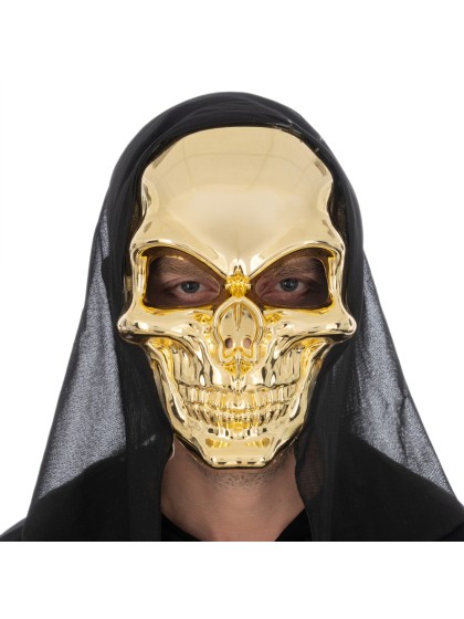 MASKE TOTENKOPF GOLD MIT KAPUZE 