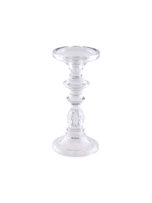 BOUGEOIR VERRE TRANSPARENT 2 EN 1 CHANDELIER ET PILIER DIA 10CM X 21CM