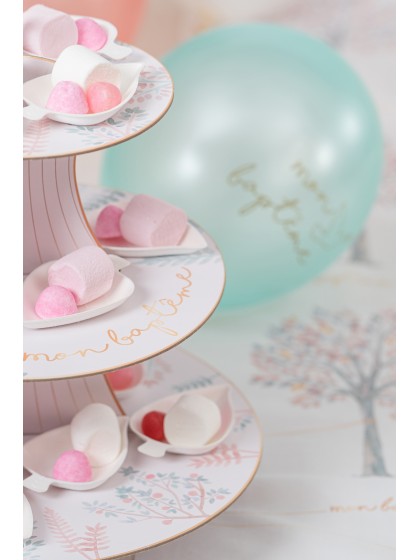 STÄNDER PETITS-FOURS KARTON 3 EBENEN MEINE TAUFE DIA 30.5CM / 24.5CM / 18CM X 33CM