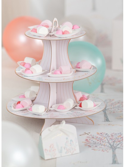 SUPPORT A MIGNARDISES CARTON 3 NIVEAUX MON BAPTEME DIA 30.5CM / 24.5CM / 18CM X 33CM