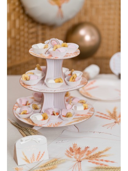 CARTON CAKES STAND 3 LEVELS UN JOUR PRECIEUX DIA 30.5CM / 24.5CM / 18CM X 33CM