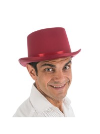 BURGUNDY SATIN TOP HAT ADULT ADJUSTABLE SIZE 12CM HT