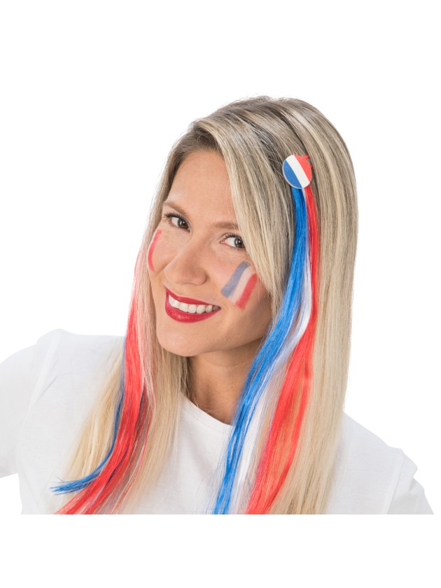 SET DE 2 BARRETTES DRAPEAU SUPPORTER FRANCE 5.5CM X 38CM