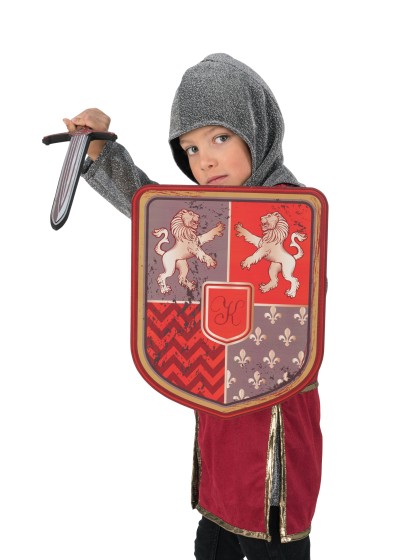BOUCLIER CHEVALIER LION ROUGE EN MOUSSE 28.5CM X 35CM