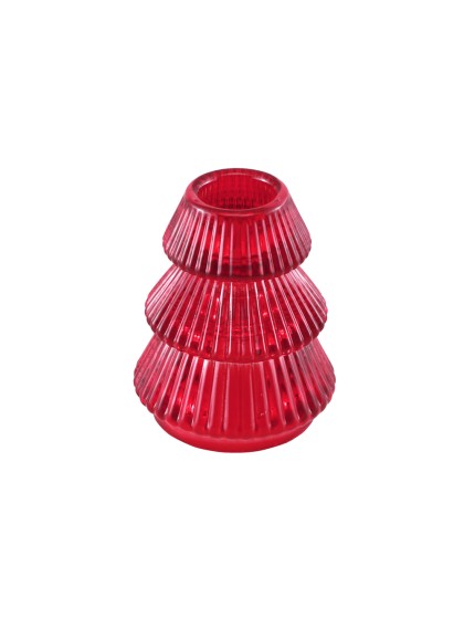 KERZENHALTER FACKELKERZE GERILLT TANNE GLAS ROT DIA 6CM X 8CM