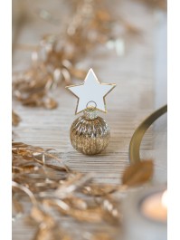 4 GOLDEN CHRISTMAS BALLS PLACE CARD + STAR CARDS BALL: DIA 4CM X 5.5CM HT  STAR: 5CM