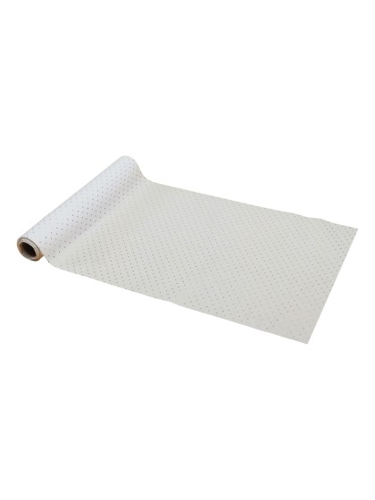 TISCHLÄUFER STOFF WEISS POIS GOLD 28CM X 3M