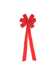 1 NOEUD CIMIER VELOURS ROUGE FINTION PERLES 28CM X 78CM